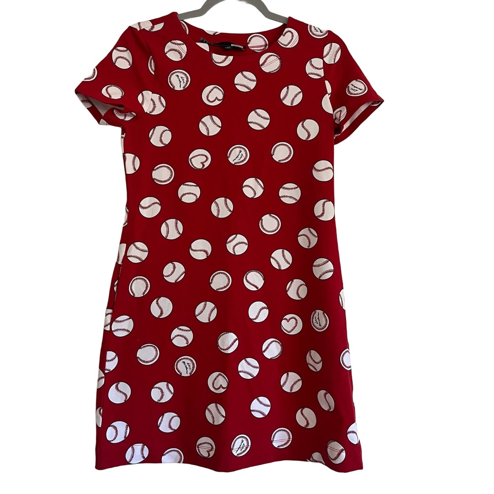 Love Moschino T-Shirt Dress Women 4 Red Baseball Print Short Sleeve Mini